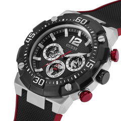 GUESS Men's Stainless Steel Multifunction 50mm Watch, Black/Silver-Tone, one, Quartz Watch
