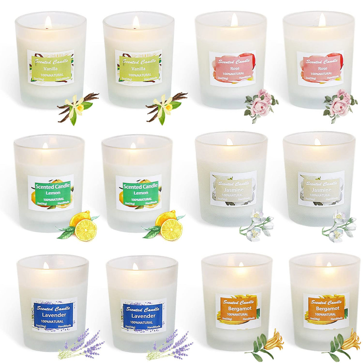 Toworld Scented Candles Gift Set, 12 PCS White Glass Candles, Natural Soy Wax 2.5 Oz Portable Aromatherapy Candles Women Gift with Stress Relief and Aromatherapy for Holiday, Bathing, Home Decoration