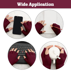 Fingerless Gloves for Women Men Winter Fingerless Mittens for Women Men Warm Knitted Gloves Typing Half Finger Gloves - Wine Red