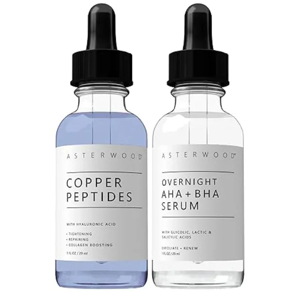 Asterwood Copper Peptides Serum 1 oz + Overnight AHA+BHA Serum 1 oz