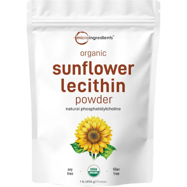 Micro Ingredients Organic Sunflower Lecithin Powder, 1 Pound, Sustainable Farmed, Cold Pressed, Rich in Phosphatidyl Choline and Protein, Making Liposomal Vitamin C, Lactation Supplement, Non-GMO