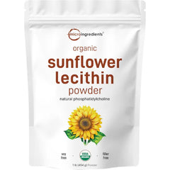 Micro Ingredients Organic Sunflower Lecithin Powder, 1 Pound, Sustainable Farmed, Cold Pressed, Rich in Phosphatidyl Choline and Protein, Making Liposomal Vitamin C, Lactation Supplement, Non-GMO