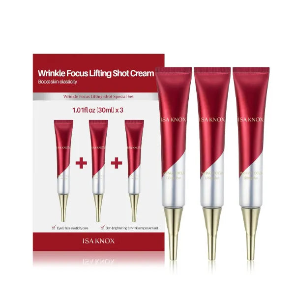 ISA KNOX Wrinkle Focus Shot - Eye Wrinkle Cream Set, Powerful Moisturizer for Fine Lines, Elasticity Strengthening Serum for Face and Eyes, Neck, 3.1 fl oz, Pack of 3