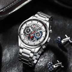 CURREN 8391 Top Luxury Brand Men's Casual Sports Watch Men's Watch, Waterproof Luminous Stainless Steel Men's Wrist Watch - SILVER WHITE
