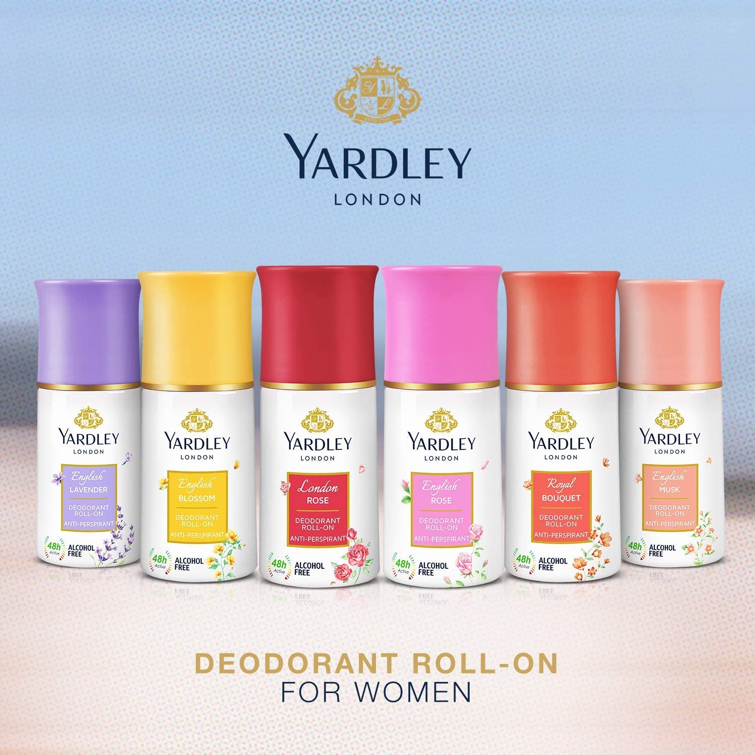 Yardley Royal Bouquet Roll On, Anti-Perspirant, Floral Fresh Fragrance, All Day Sweat Protection, Reduce Wrinkles, Lighten Skin Tone 50 ML