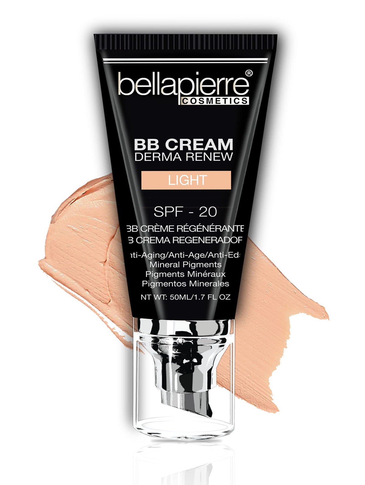 bellapierre BB Cream with SPF 20 - Tinted Sunscreen, Concealer, Foundation, & Moisturizing Face Cream | Lightweight Formula + Pump Top Applicator | Non-Toxic & Paraben Free | 1.7 Oz - Light