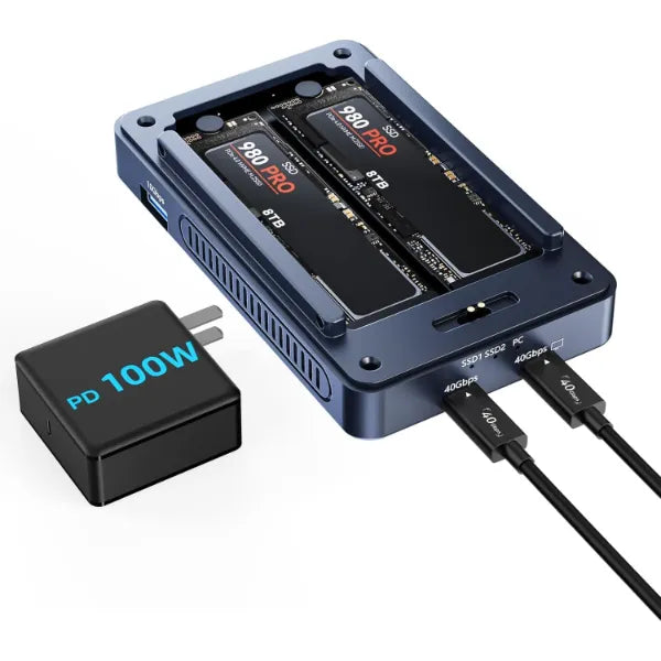 ACASIS Dual-Bay 40Gbps M.2 NVMe RAID SSD Enclosure with Cooling Fan, Tool-Free Aluminum Dock, USB4/40Gbps, Software RAID Support for M1/M2 and Windows