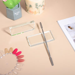 3 Pieces Nail Art Painting Color Toning Gloss Boards Makeup Mixing Palettes Glass Makeup Palettes with Stainless Steel Dual Head Cuticle Pusher