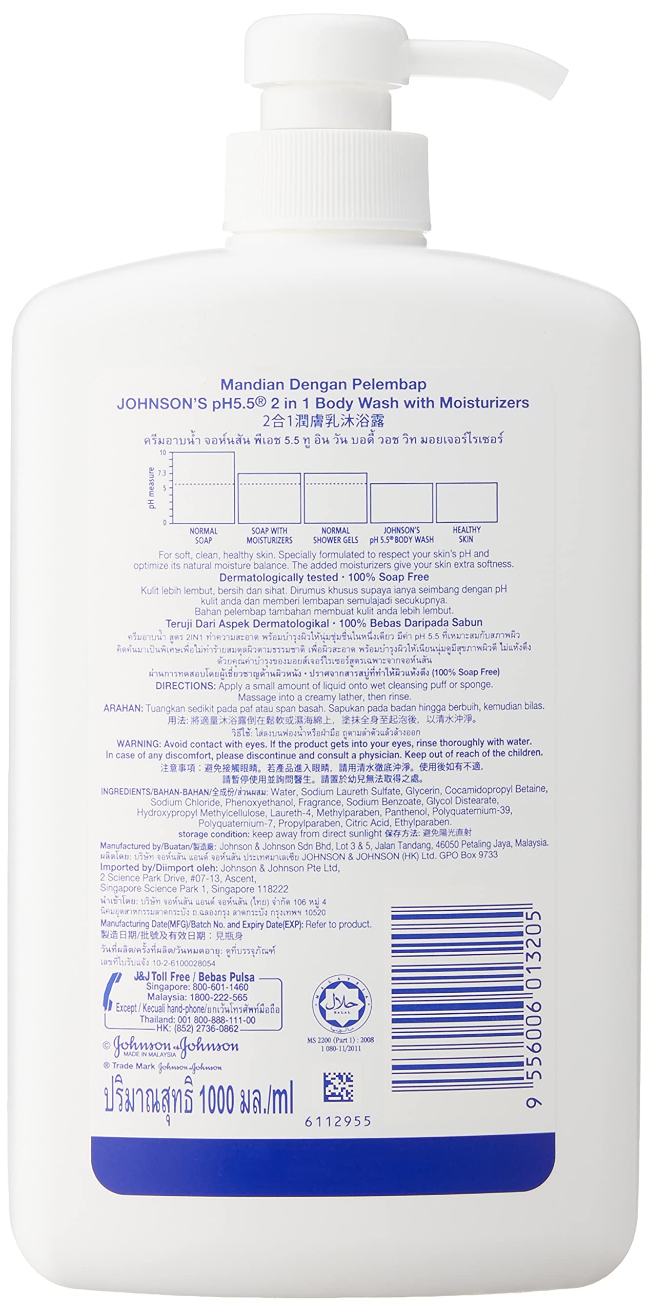 Johnson's & PH 5.5 2 in 1 Body Wash with Moisturizers, 1000 ml