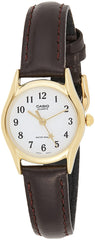 Casio Womens Quartz Watch, Analog Display and Leather Strap Brown/Gold White