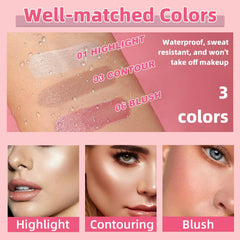 NALACAL Liquid Contour Blush Highlighter Beauty Wand Set,Cream Rouge Bronzer Stick Contouring Highlighter Luminizer Trio Makeup Smooth Lightweight Blendable Moisturzing Shaping for Girls and Women