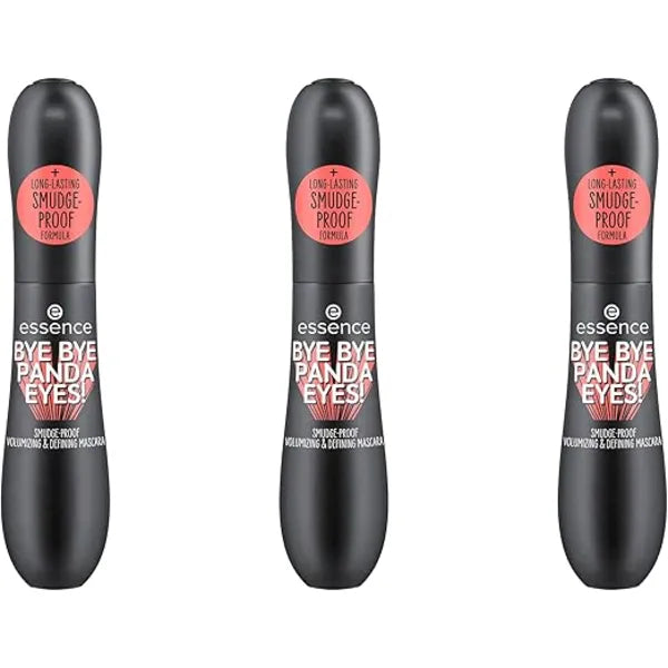 Essence Bye Bye Panda Eyes! Smudge-Proof Volumising and Defining Mascara, No. 01, Black, Long-Lasting, Vegan, No Microplastic Particles, Nanoparticles Free, No Perfume, Pack of 3 (3 x 16 ml)