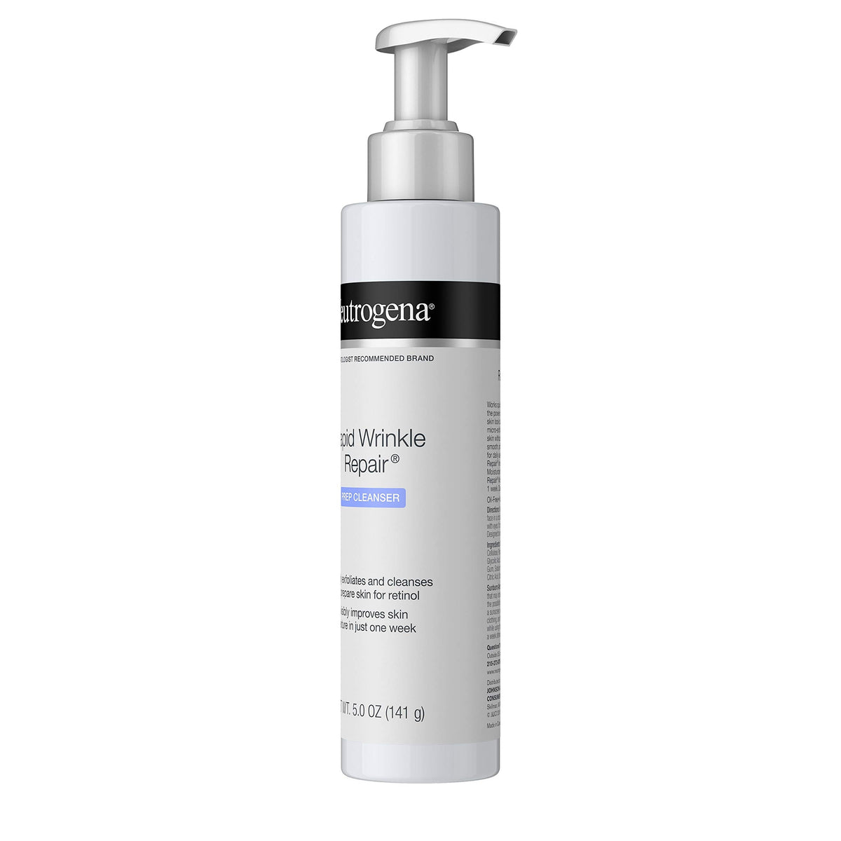 Neutrogena Rapid Wrinkle Repair Anti-Wrinkle Retinol Prep Facial Cream Cleanser with Glycolic Acid and Micro-Exfoliant to Gently Cleanse and Exfoliate Skin, Oil-Free and Non-Comedogenic, 5 oz