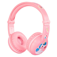 ONANOFF BuddyPhones - Play - Wireless Bluetooth Headphones for Kids - Safe Volume Limited to 75, 85 or 94 dB, Foldable with 14-Hour Battery Life, Optional Cable for Audio Sharing (Sakura Pink)