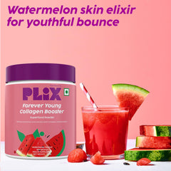 PLIX - THE PLANT FIX Based Collagen Powder with Hyaluronic Acid for Radiant Skin | Collagen Supplements for Women promotes Skin Hydration, Elasticity, and Renewal Watermelon flavor, 200g (25 Servings)