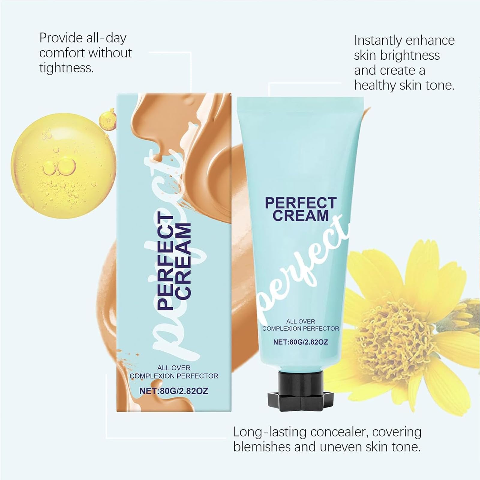 All-Over Complexion Perfector, Supreme Creme All-Over Complexion Perfector, Waterproof and Sweat Resistant Makeup Holding Concealer, Long-Lasting Cc Cream Foundation (2pcs)