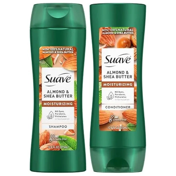 Suave Shampoo and Conditioner Set, Almond & Shea Butter Moisturizing Shampoo & Conditioner, Dry Hair Treatment, Scented, 12.6 Oz  2 Piece Set