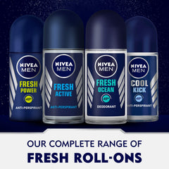 NIVEA MEN Deodorant Roll-on for Men, 48h Protection, Cool Kick Fresh Scent, 2x50ml