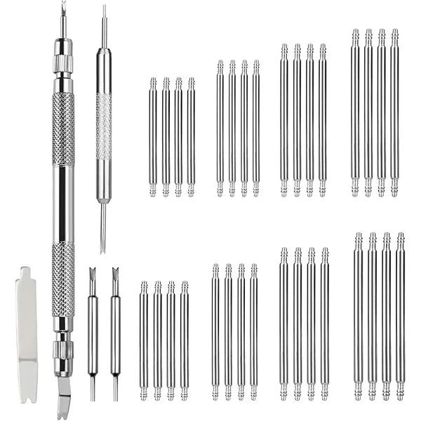 KASTWAVE Spring Bar Tool, Watch Band Tool Set, Watch Wrist Bands Strap Removal Repair Fix Kit with Extra 3 Tips Pins & 32pcs Heavy Duty 316 Stainless Steel Pins, Spring Bar, Non-slip, Various Watches