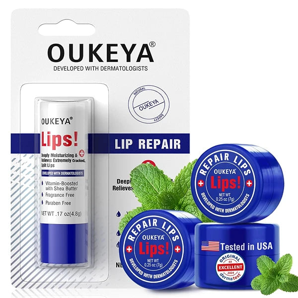 OUKEYA Medicated Lip Balm Hydrating w/Petrolatum, Shea Butter, Beeswax, 100% Natural Ingredients and Medicated Lip Balm