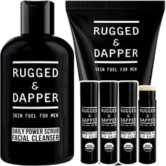 RUGGED & DAPPER Hydration Remedy Lip Balm, Age Defense Face Moisturizer and Daily Power Scrub Facial Cleanser