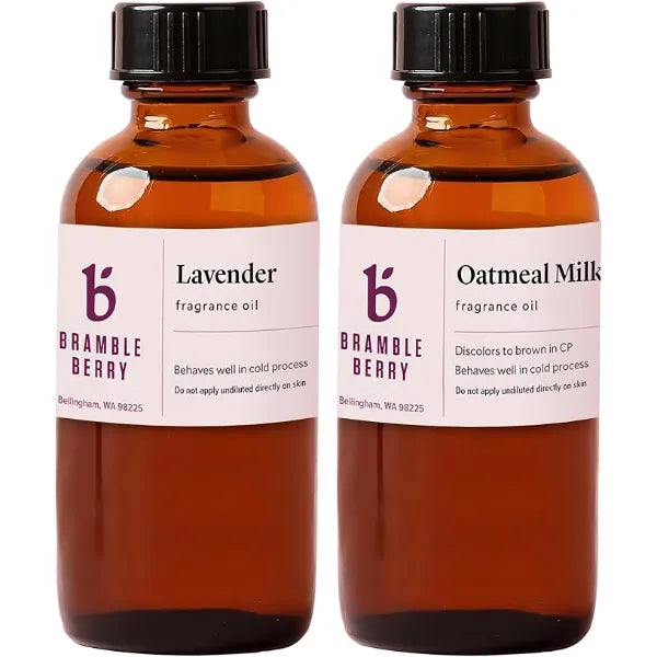 Bramble Berry Lavender & Oatmeal Milk and Honey Fragrance Oil Set Two 2 oz Calming Floral + Warm Sweet Scents for Soap, Candles, Lotion & Bath Bombs Skin Safe, Vegan, Paraben & Phthalate Free