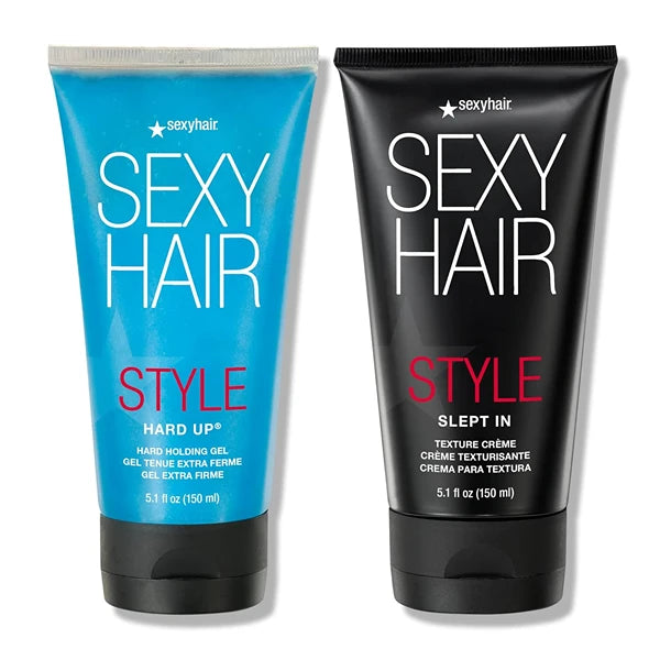 SexyHair Hard Up & Slept In - Hard Holding Gel & Texture Crème Bundle, 5.1 oz