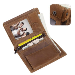 HAWEE Trifold Billfold RFID Blocking Cowhide Leather Wallet for Men 10 Card Slots 2 ID Windows with Coin Pocket - Brown