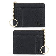 Valentoria slim rfid blocking card holder small pocket wallet keychian zipper coin purse minimalist leather cash & coin & cards case for women men, black, s, rfid wallet, 801, T801