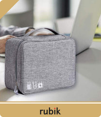 Rubik Electronics Organizer Waterproof Carrying Bag - Travel Gadgets Universal Accessories Storage Case for Charger, Cables, Earphone, Ipad Mini, Phone, SD Card, Power Bank - Grey