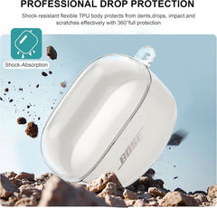 TPU Clear Case Compatible with Bose QuietComfort Ultra Earbuds Case (2023) and Bose QuietComfort Earbuds II Wireless Earbuds,Soft TPU Shockproof Protective Cover with Keychain and Cleaning Kit