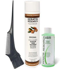 KERATIN RESEARCH Brazilian Keratin Hair Blowout Treatment Express Formula 300ml Bottle Includes 120ml Clarifying Shampoo and Brush/Comb