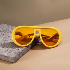 Oversized Trendy Polarized Pilot Sunglasses for Women Men Retro Oval Flat Top Frame Curved Metal Designer Eyewear
