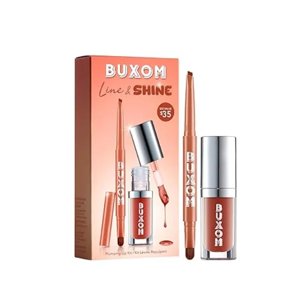 Buxom Plumping Lip Liner & Lip Oil Kit High Shine Hydrating Lip Plumper Duo with Bold Definition, Full Coverage Color & Glossy Finish, Smooth Spice & Moscow Mule