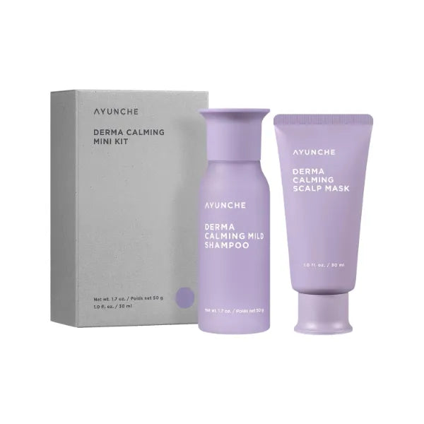 AYUNCHE Derma Calming Vegan Shampoo 1.76oz + Hair Mask 1oz Mini Kit [For Dry & Sensitive Scalp] | Gentle Hydrating Scalp Care | Strengthen Scalp Barrier | Korean Salon Brand