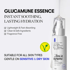VT Cosmetics Glucamune Essence | Plant-based mucin, Soothing&Calming Essence for All Skin Types (3.38 Fl Oz/100ml).