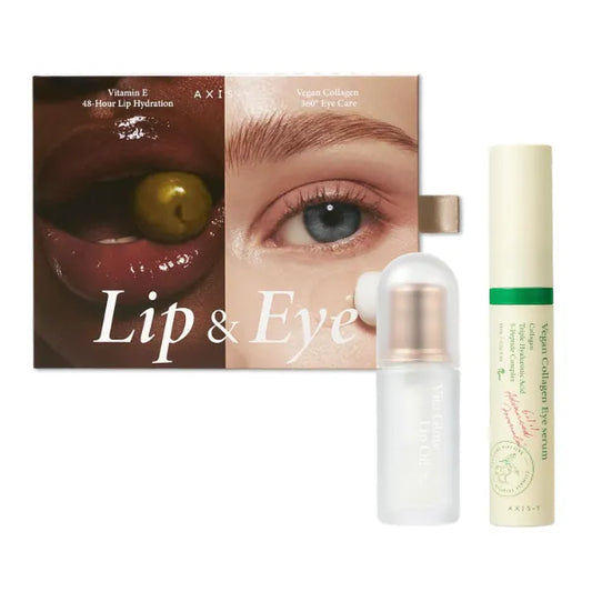 AXIS-Y Lip & Eye Set - Vita Glow Lip Oil Dreamy Olive & Vegan Collagen Eye Serum - Exclusive Korean Skin Care Kit - Limited Edition Hydra Barrier Duo for Lips & Eyes