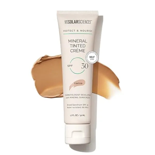 MDSolarSciences Mineral Tinted Crème Sunscreen SPF 30 Water Resistant, Broad Spectrum UV Protection Blendable Micronized Zinc Oxide Cream Natural Matte Finish for All Skin Types 1.7 Fl Oz