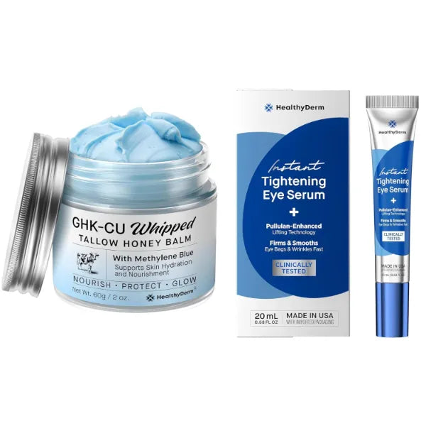 HealthyDerm Instant Under-Eye Serum (20 mL) + Copper Peptides Blue Balm Tallow Moisturizer (2 oz) — Smoother-Looking Under-Eyes & Comfortable Moisture — 2-Item Bundle
