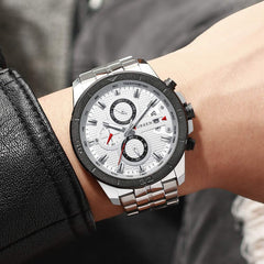CURREN Quartz Watches for Men's Original Brand Calendar Multi-Function Style Waterproof Boys Steel Wrist Watch 8337, Silver, Quartz Watches