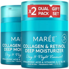 MAREE Face Moisturizer Collagen Cream for Face Gift Set 2 Pack - Hyaluronic Acid & Retinol - Anti-Aging Wrinkle Creams