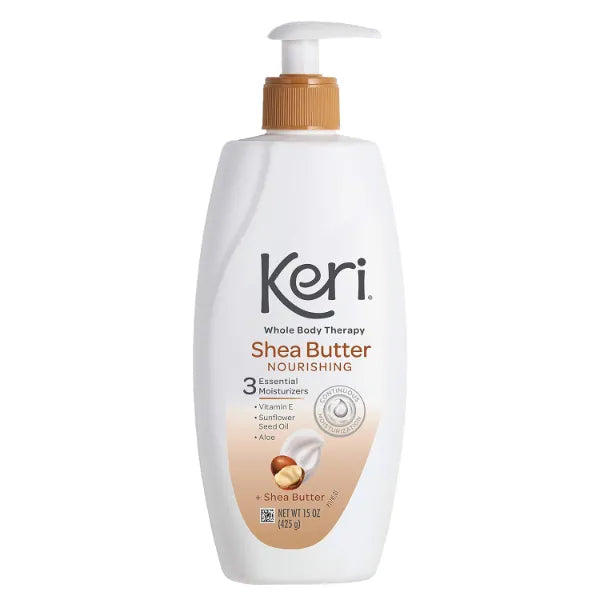 Keri Whole Body Therapy Original Shea Butter Lotion, Continuous Moisturization, 3 Essential Moisturizers (Vitamin E, Aloe and Sunflower Seed Oil) 15 oz