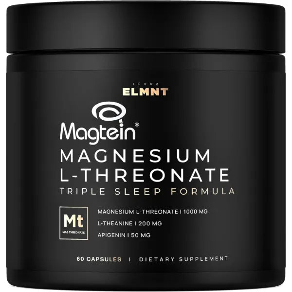 TERRA ELMNT Triple Sleep Magnesium L-Threonate w. Apigenin, Theanine & Magtein Magnesium L Threonate - High Absorption Magnesium Supplement Capsules for Men and Women Magnesium Powder Pills - 60 Ct