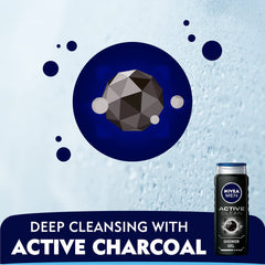NIVEA MEN Active Clean 3in1 Shower Gel, Cleans Body, Face and Hair, with Active Charcoal, for Purified and Stimulating Skin, for All Skin Types, 500ml (Pack of 2)