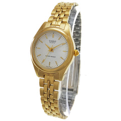 Casio Womens Quartz Watch, Analog Display and Leather Strap White/Gold