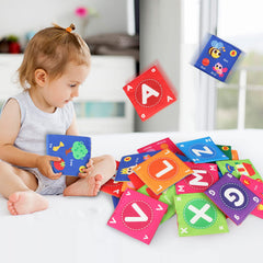 Jenilily Soft Alphabet Cards Baby Learning Toys, 26 Letters Animals Cloth Alphabet Flash Cards for 1 Year Old Infants & Toddlers with Storage Drawstring Bag