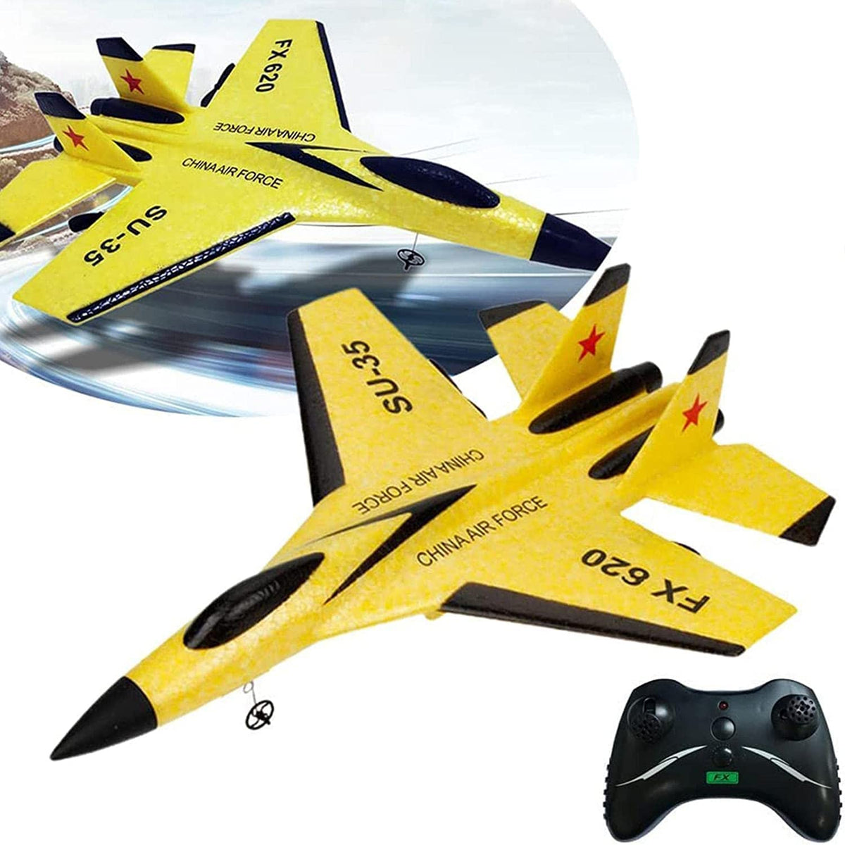 Rc Plane, Remote Control Airplanes, 2.4 Ghz RC Plane Ready to Fly, Easy to Fly RC Glider Aircraft, Jet Fighter Toys Gift for Beginner Adult Kids, Includes Battery, 6-axis Gyro, Cool Light (YELLOW)