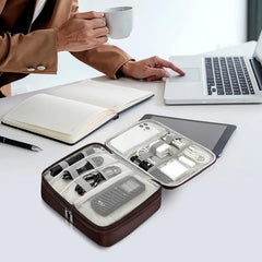 Electronic Organizer Bag, Three Layer Electronic Accessories Bag Organizer, Cable Organizer Bag, Gadgets Organizer Travel Case for Cables Earphone Flash Drive Phone Tablet Charger Mouse etc. (Brown)