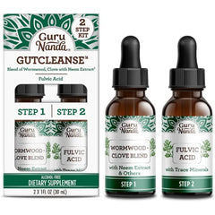 GuruNanda Gutcleanse 2-Step Kit - Dietary Supplement to Help with Digestion - Blend of Fulvic Acid, Wormwood, Clove & Neem Extract, 2x1 FlOz