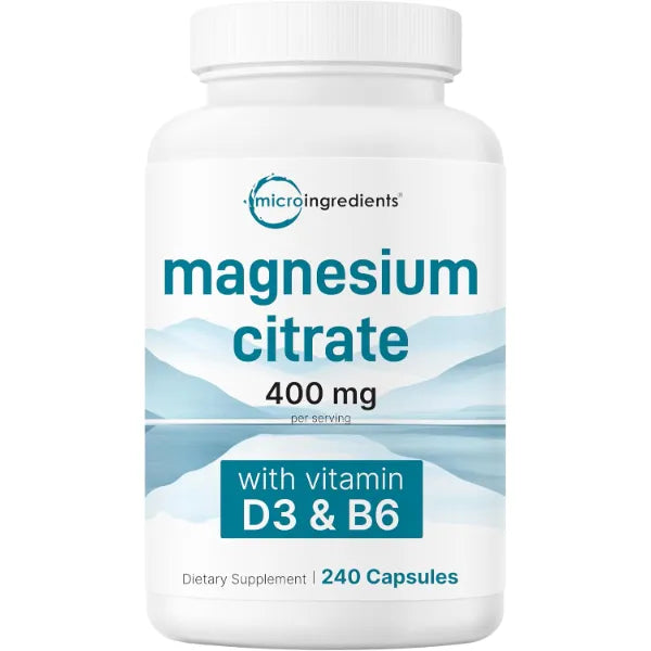 Micro Ingredients Magnesium Citrate 400mg, 240 Capsules | with Vitamin D3 1000IU & B6 | Muscle, Heart & Digestive Health | Elemental Mineral & Vitamins Complex | Non-GMO